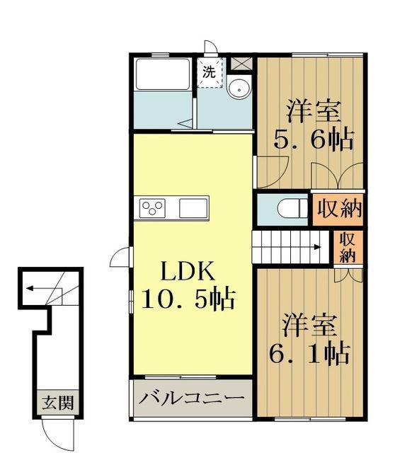 メゾンカンパニュールB(2LDK/2階)の間取り写真
