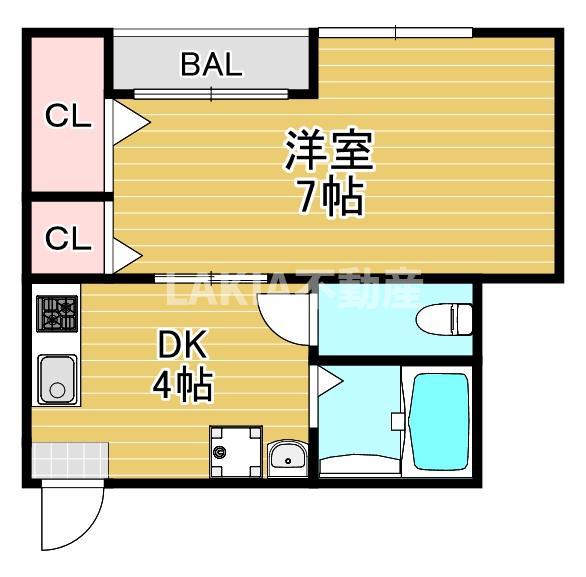 エバー西田辺(1DK/2階)の間取り写真