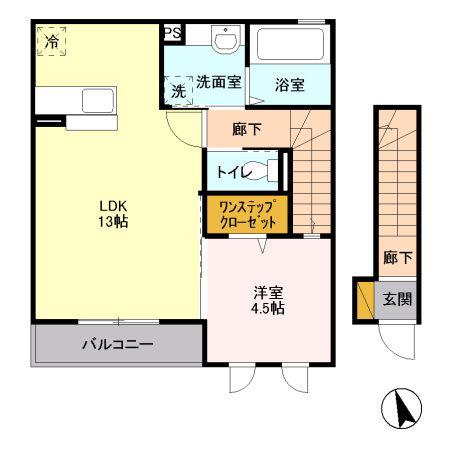 アクアベーネA(1LDK/2階)の間取り写真