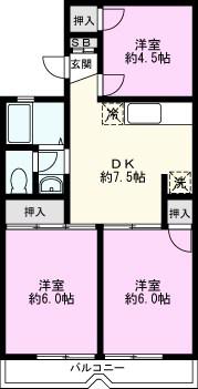 パレス篠宮(3DK/1階)の間取り写真