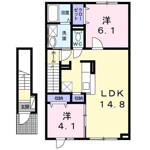 ボヌール ケイ(2LDK/2階)の間取り写真
