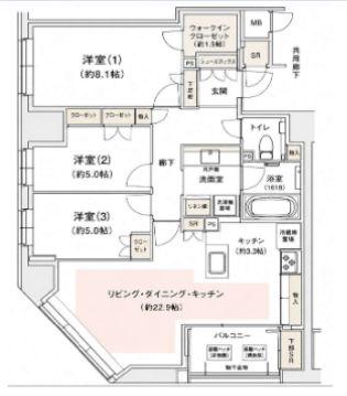 リバーガーデン四天王寺(3LDK/11階)の間取り写真
