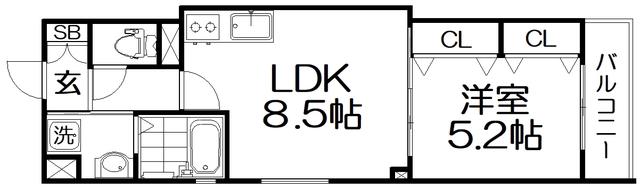 クリエオーレ私市(1LDK/3階)の間取り写真
