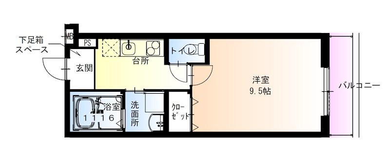 フジパレス西宮久寿川(1K/2階)の間取り写真