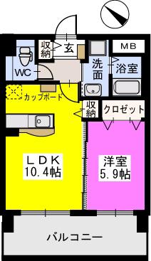 リヴェール和白丘(1LDK/9階)の間取り写真