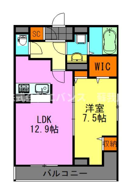 CORTESIA(1LDK/2階)の間取り写真