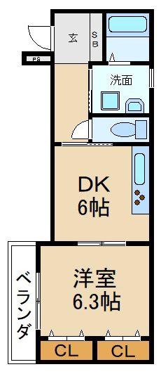 レユシール平池(1DK/2階)の間取り写真