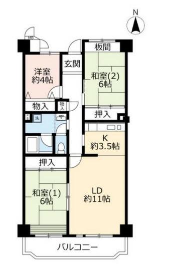 UR今津浜パークタウン 12号棟(3LDK/8階)の間取り写真