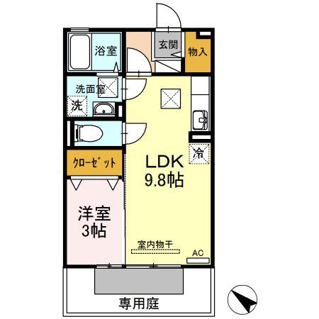 サニーはうす(1LDK/1階)の間取り写真