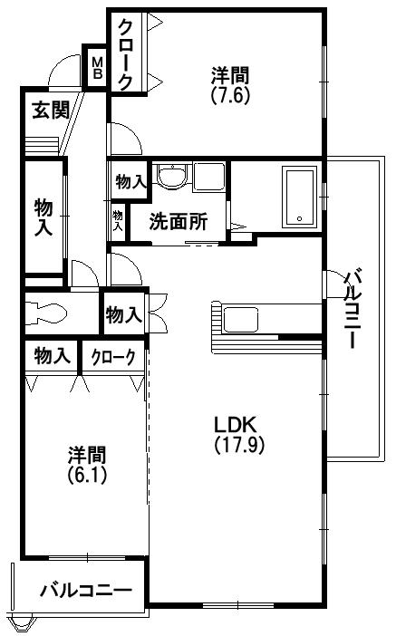 フェリーチェ西都(2LDK/1階)の間取り写真