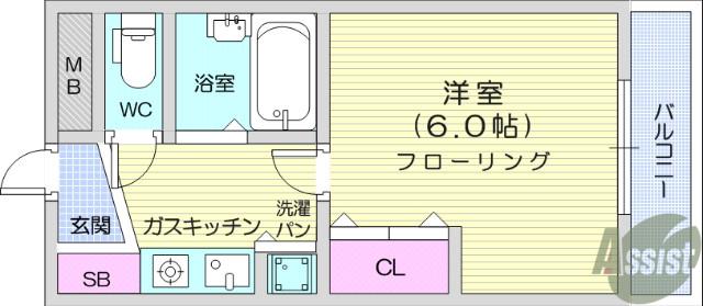 朝日プラザ五橋東(1K/1階)の間取り写真