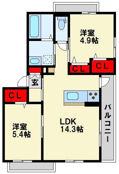 BEREO NAKAMA(2LDK/2階)の間取り写真