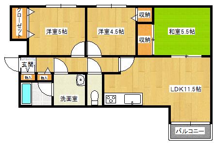 レインボー本庄(3LDK/7階)の間取り写真