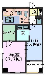 レインボーピア原(1LDK/9階)の間取り写真