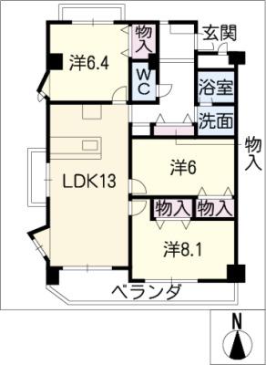 ハイムビーオール(3LDK/4階)の間取り写真
