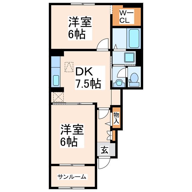 サンライズヒル(2DK/1階)の間取り写真