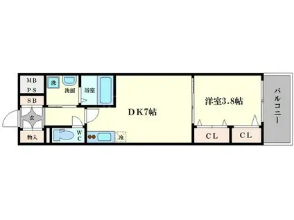 LC本町東II(1DK/14階)の間取り写真