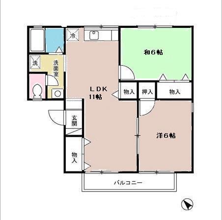 エクセル赤坂 C(2LDK/1階)の間取り写真