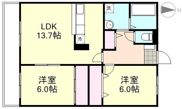 フォブールQUA A棟(2LDK/1階)の間取り写真