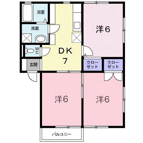 クリスタルメゾンとくなが B(3DK/1階)の間取り写真
