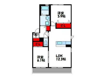 セピアコート赤坂 C棟(2LDK/2階)の間取り写真