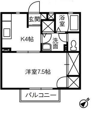 リビエール倉敷C棟(1K/2階)の間取り写真