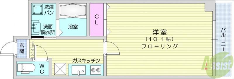 クレセール河原町(1K/2階)の間取り写真