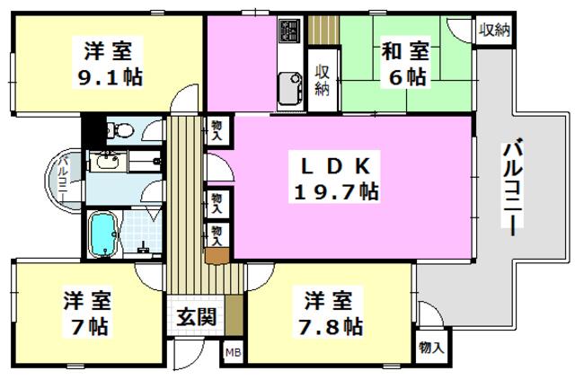 COURT春日丘 A棟(4LDK/2階)の間取り写真