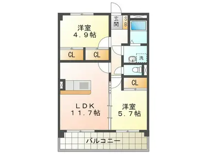 プリリアンスTAKEKOSHI(2LDK/2階)の間取り写真