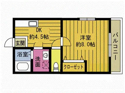 オーシャンヒルJ(1DK/2階)の間取り写真