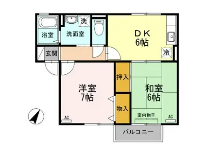 エスパシオ那賀川 B棟(2DK/1階)の間取り写真