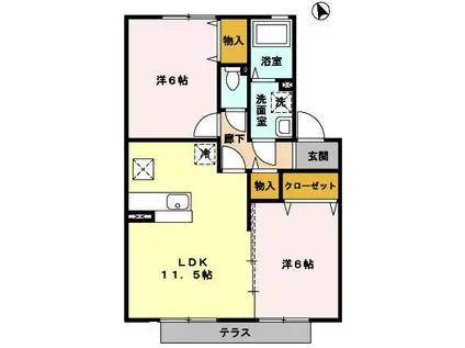 グランドゥールZ A棟(2LDK/2階)の間取り写真