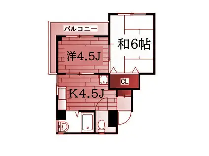 ライジングビルヨシザキ(2K/4階)の間取り写真