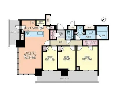 BRILLIA TOWER 浜離宮(3LDK/24階)の間取り写真