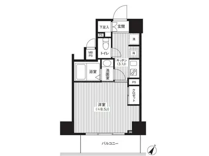 カスタリア初台(1K/12階)の間取り写真