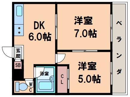 ジョイテル西田辺I(2DK/2階)の間取り写真