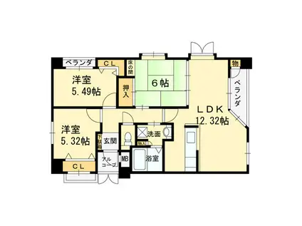 ショワジール長居公園(3LDK/3階)の間取り写真