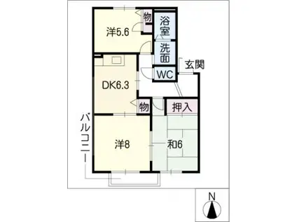 ドムリッチ服部(3DK/2階)の間取り写真