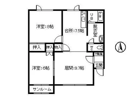 コーポ宝来A館(2LDK/1階)の間取り写真