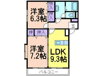 ラフォーレ・ポワールIII(2LDK/2階)の間取り写真