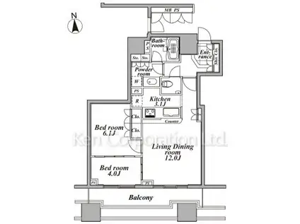 プラウドタワー東五反田(2LDK/2階)の間取り写真