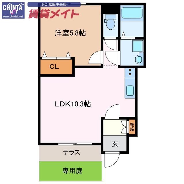 シャルマンハイツB(1LDK/1階)の間取り写真