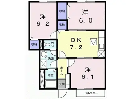 アーバインブレスB(3DK/1階)の間取り写真