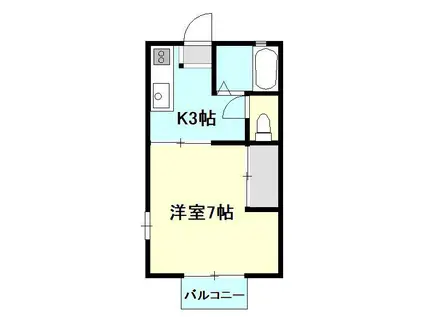新潟県新潟市中央区 2階建 築38年(1K/1階)の間取り写真