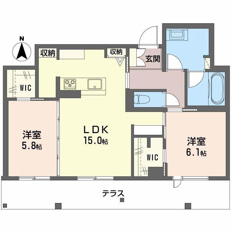 リヴィエール富沢(2LDK/1階)の間取り写真