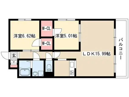 S-FORT 鶴舞 REALE(2LDK/13階)の間取り写真