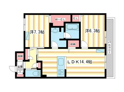 レジデンス三条宮前(2LDK/2階)の間取り写真