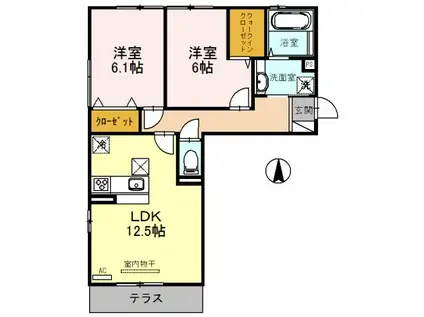 CASA RAFFINE 瀬田B(2LDK/1階)の間取り写真