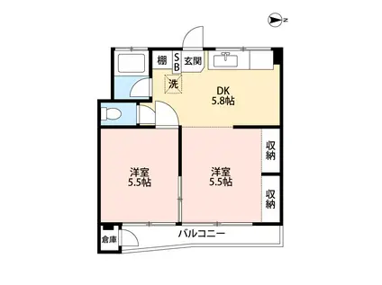 カーサ徳寿(2DK/2階)の間取り写真