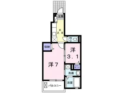 パストラーレ乗鞍(1K/1階)の間取り写真